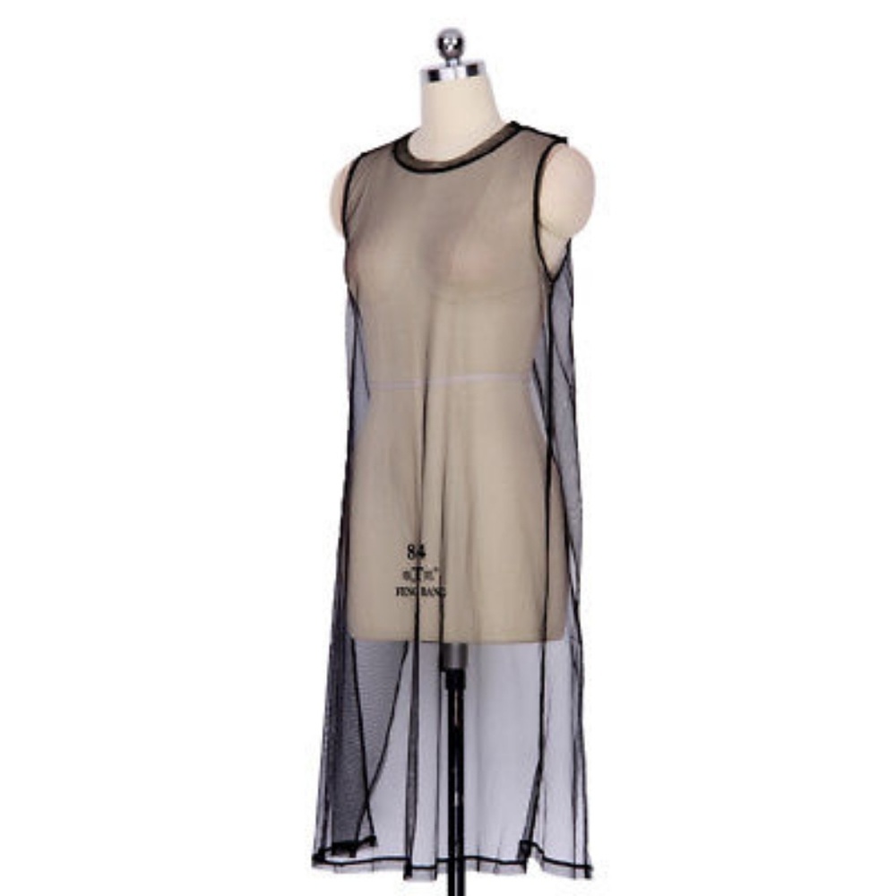 Black Mesh Sleeveles Open Back Cover Up Dress - Picture 6 of 7